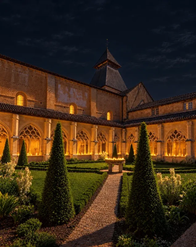 Cloître-gothique-bercé-de-lueurs-ambrées